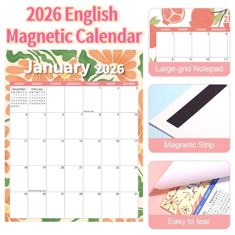 Colorful 2026 Calendar Notes 12 Month Calendar English Magnetic Calendar  Home Use