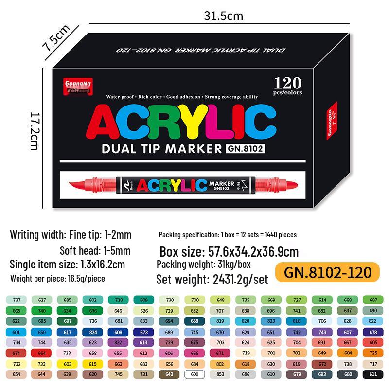 Breite Kollektion 8102 Acryl Doppelspitz-Marker-Set - 168 Farben für DIY-Kunst, Malerei und Graffiti, Stapelbare Pinselstifte