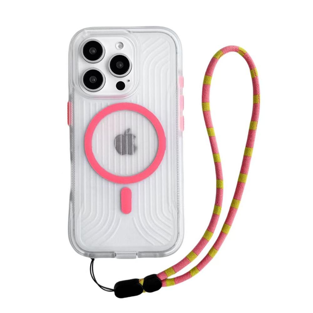 

Corrugated Anti-Drop Noctilucent Phone Case For IPhone 17 16 15 14 Plus 13 12 Pro Max Anti-Slip with Wrist Strap Magnetic Cover iPhone 12 рожевий
