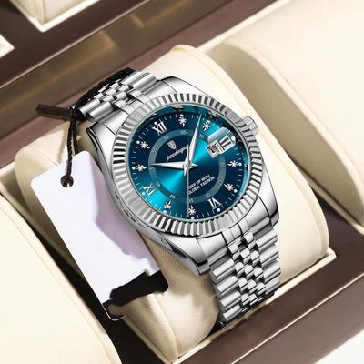 Reloj de Hombre de Lujo de Marca Superior Nuevo de Negocios Cuarzo Impermeable Luminoso Calendario Reloj Diamante