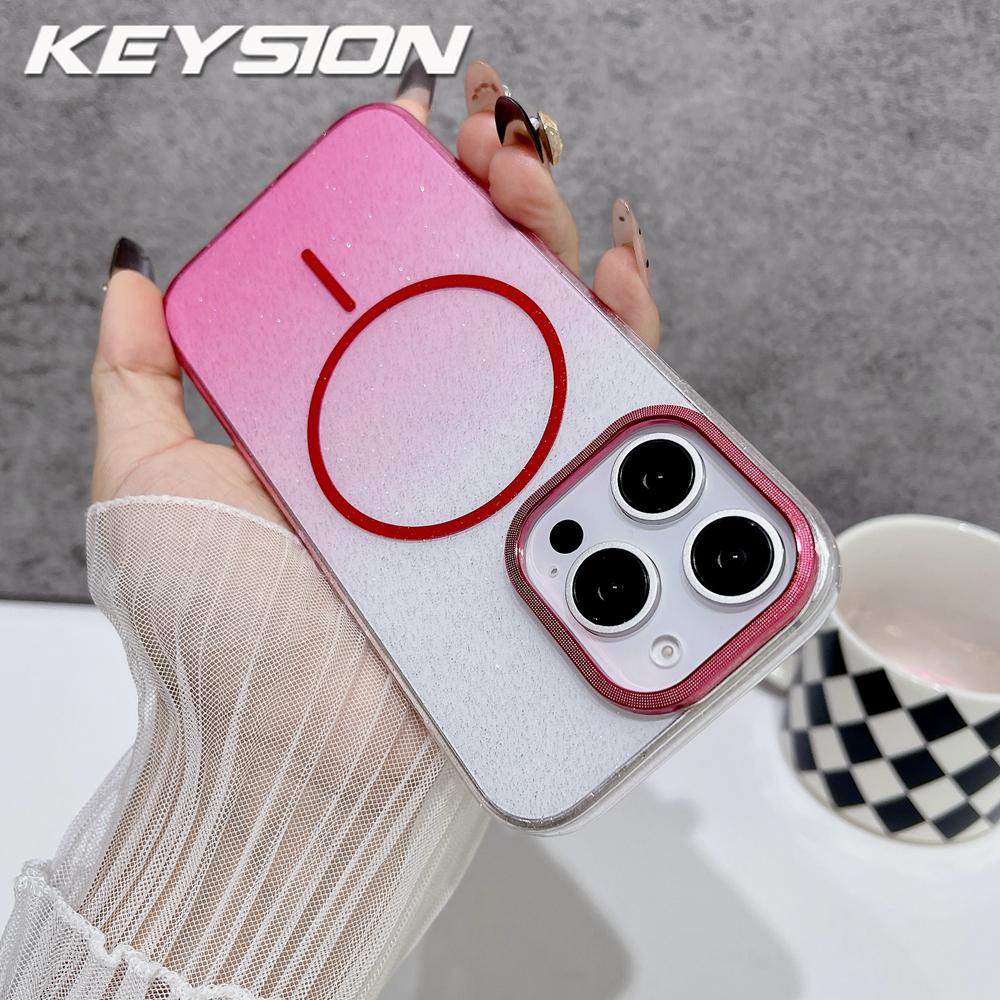 KEYSION Luxuriöse magnetische Handyhülle mit Farbverlauf und Glitzer für MagSafe für iPhone 14 15 16 Pro Max 16e 16 Plus Harte PC Stoßfeste Hülle