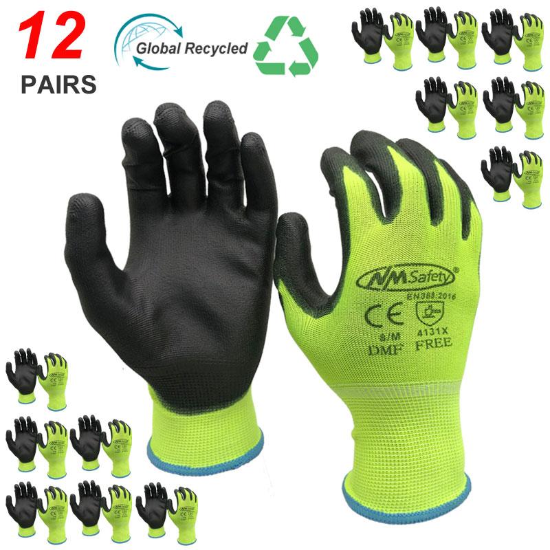 

NMSafety Mechanic Work Glove With PU Rubber Palm Coated,General Purpose Gloves,12 Pairs, EN388 4131X S