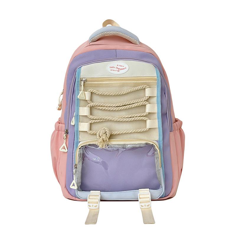 Schoolbag Wear-resistant Practical Student Schoolbag Large Capacity Bar Pain Bag Two-dimensional Transparent Pain Bag Dopamine Color Scheme Backpack