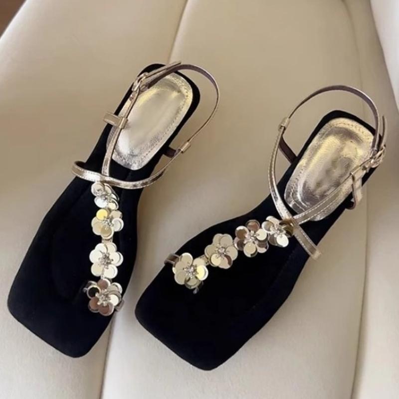 

Fashion Luxury Metal Flower Decoration Sandals Women Fashion Square Toe Ankle Buckle Strange Style Sandals Elegant Banquet Dress Shoes 40 золотой