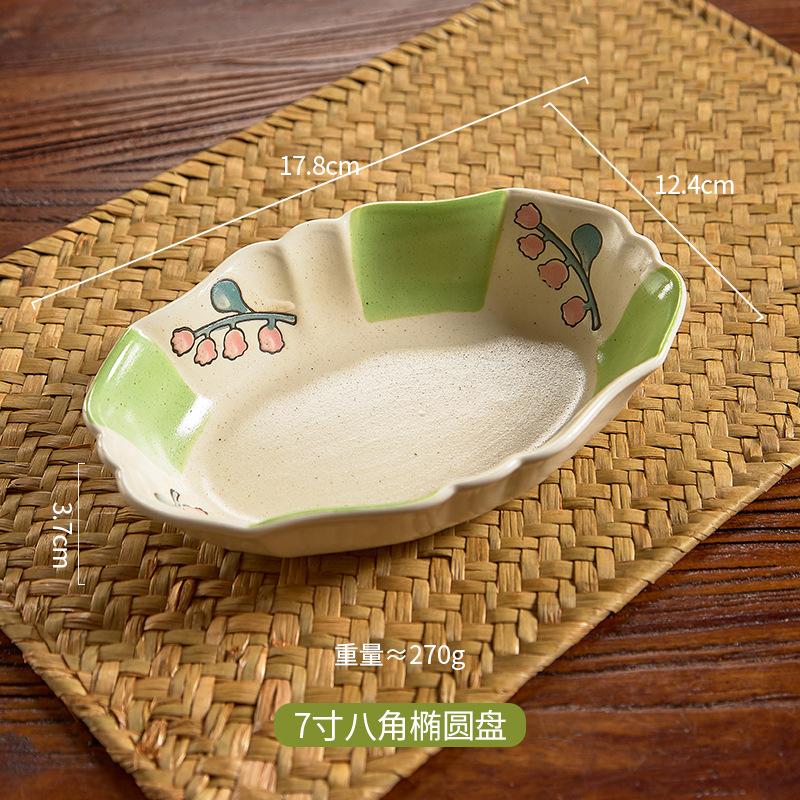 Retro Lily Of The Valley Tableware High Value Octagonal Plate Flat Plate Underglaze Ceramic Bowl Irregular Household Plate Rice Bowl