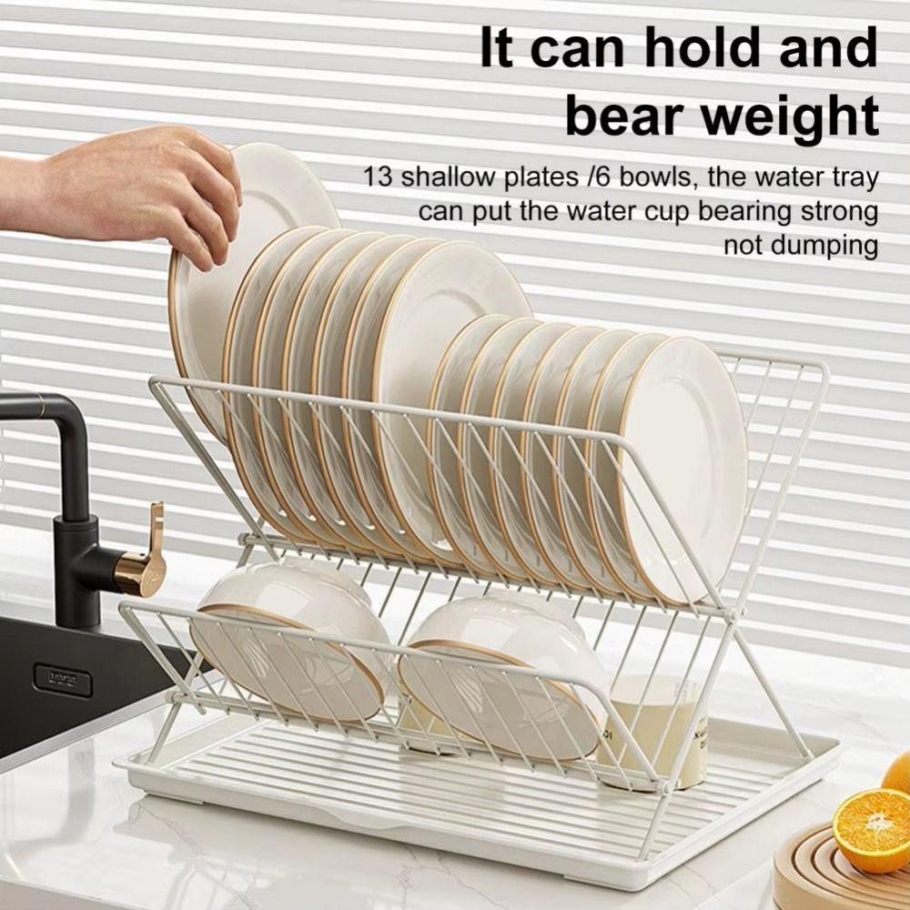 2 Tier Countertop Dish Drainer Non-slip Kitchen Tableware Holder Plate Drying Shelf Home