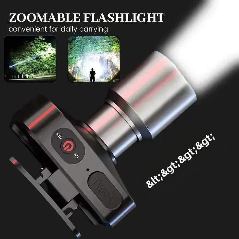 Super Bright LED Headlamp USB-C Rechargeable Camping Headlamp Zoomable Head Torch 3 Mode Dimming Emergency Work Lamp For Running