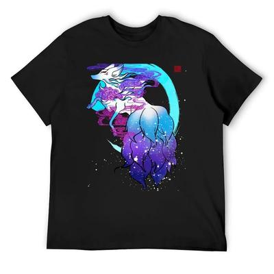 Galaxy Nine Tail Kitsune T-Shirt Blanks Korean Fashion Summer Tops Shirts Graphic Tee Men