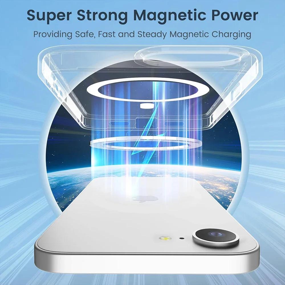 Strong Magnetic Magsafe Case For iPhone 16E Hybrid Shockproof Clear Cover For Iphone16 15 14 13 12 11 Pro Max Plus Case