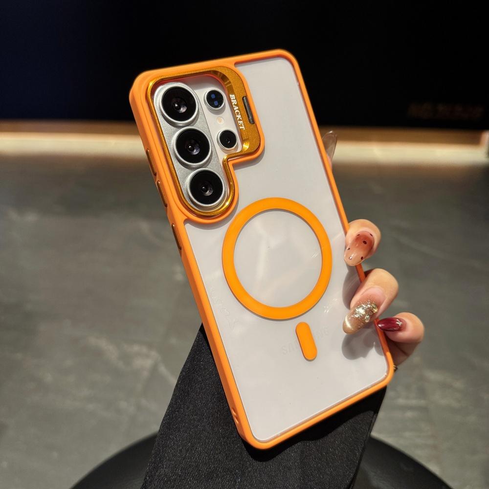 

New Transparent Magnetic Case for Samsung Galaxy S26 S25 S24 S23 S22 Ultra Plus S24FE Flip Metal Lens holder Bracket Cover fanda Galaxy S22 Ultra 5G