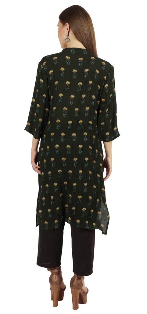 Moomaya Printed Womens Kurti 3 4 Sleeve Mandarin Collar Straight Kurta Soft Summer