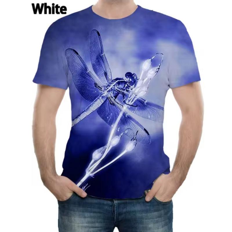 Summer Short Sleeve Crew Neck T Shirts For Men Full Printed Dragonfly Graphic New In Top Tees Streetwear Mens Large Size Tshirts