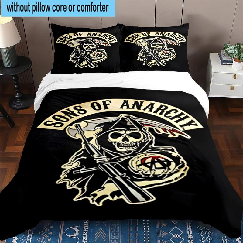 3PCS Anarchy Motorcycle Club 3pcs Bedding,Including 3PCS Duvet Cover And 2pcs Pillowcases Perfect for Christmas,Ideal for Bedroom, Dormitory