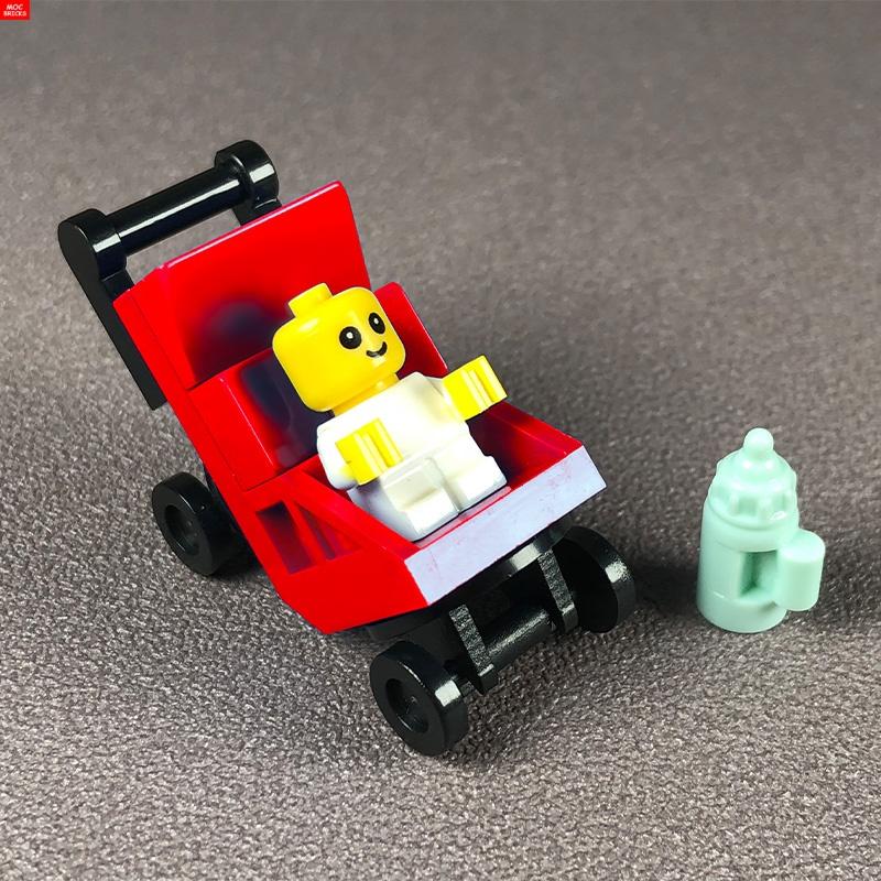 MOC Bausteine Baby Kinderwagen Kinderwagen Flaschenhalter Bildungsbausteine Kinder Mädchen Spielzeug Geschenk
