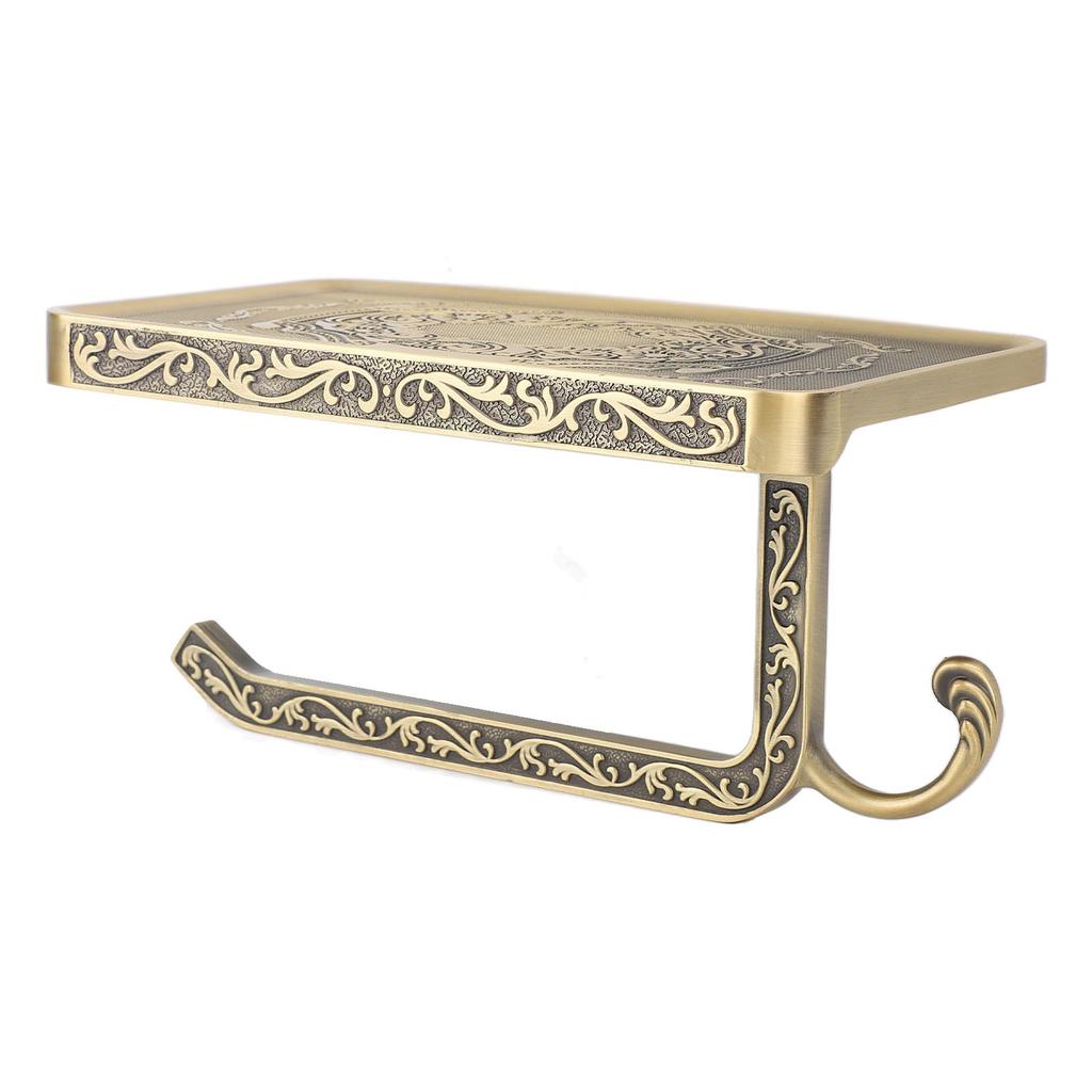 Toilet Paper Holder Multipurpose Retro Elegant Zinc Alloy Double Layer Bathroom Tissue Holder with Shelf for Bathroom A3