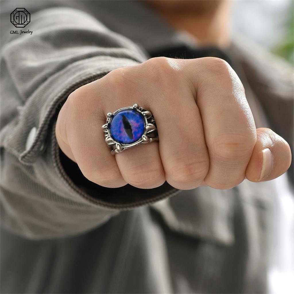 Gothic Dragon Claw Eagle Talon Ring Adjustable Open Band Evil Eye Blue Crystal Gothic Punk Jewelry for Men Women Unisex Vintage