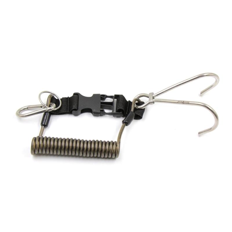 Federseil Riff Doppelhaken Edelstahl Tauchen Riffhaken mit Spiralkabel Lanyard & Schnellverschluss