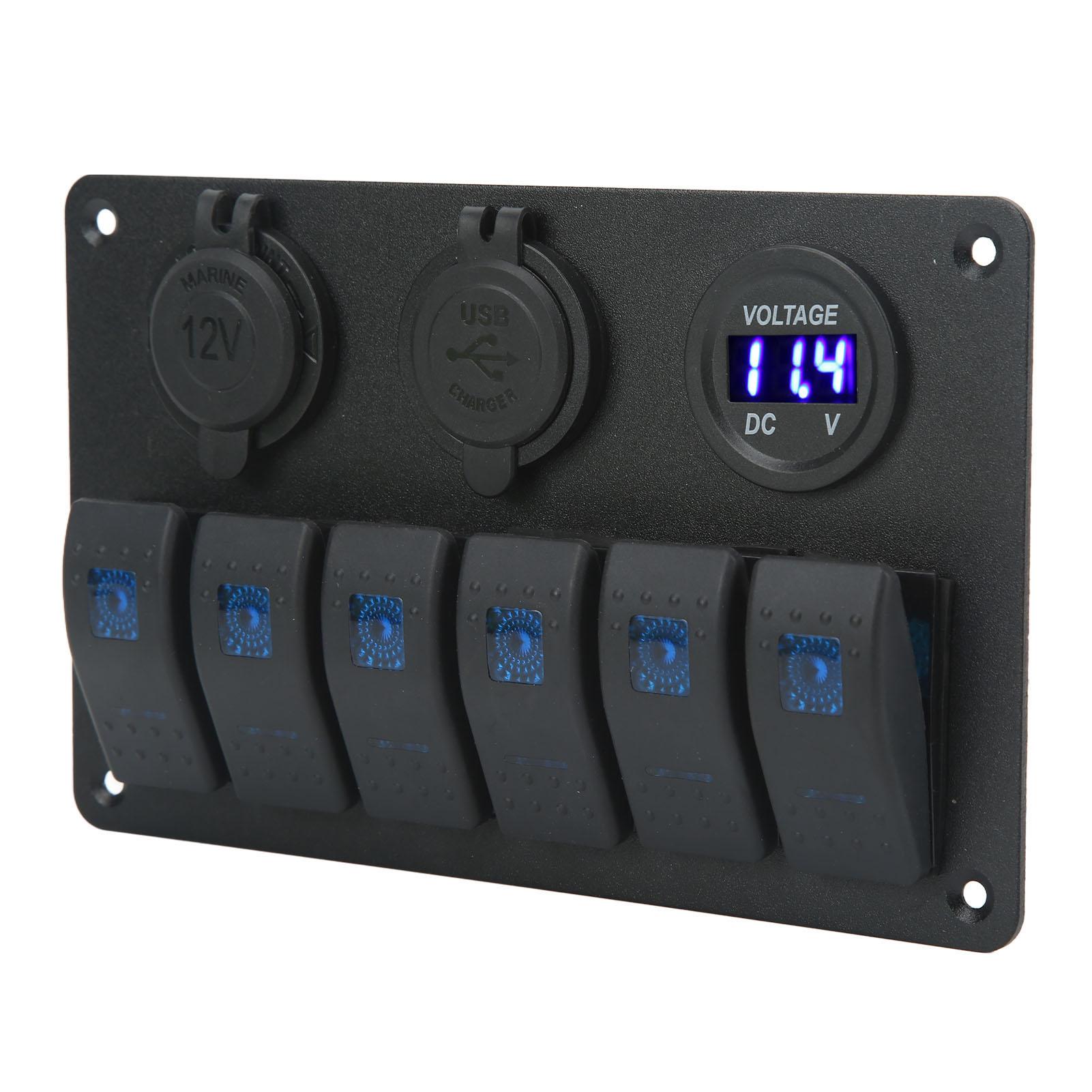 

20A 6-клавишная панель переключателей 12 В 24 В синяя подсветка водонепроницаемая для лодок, кораблей, кабин, внедорожников, грузовиков