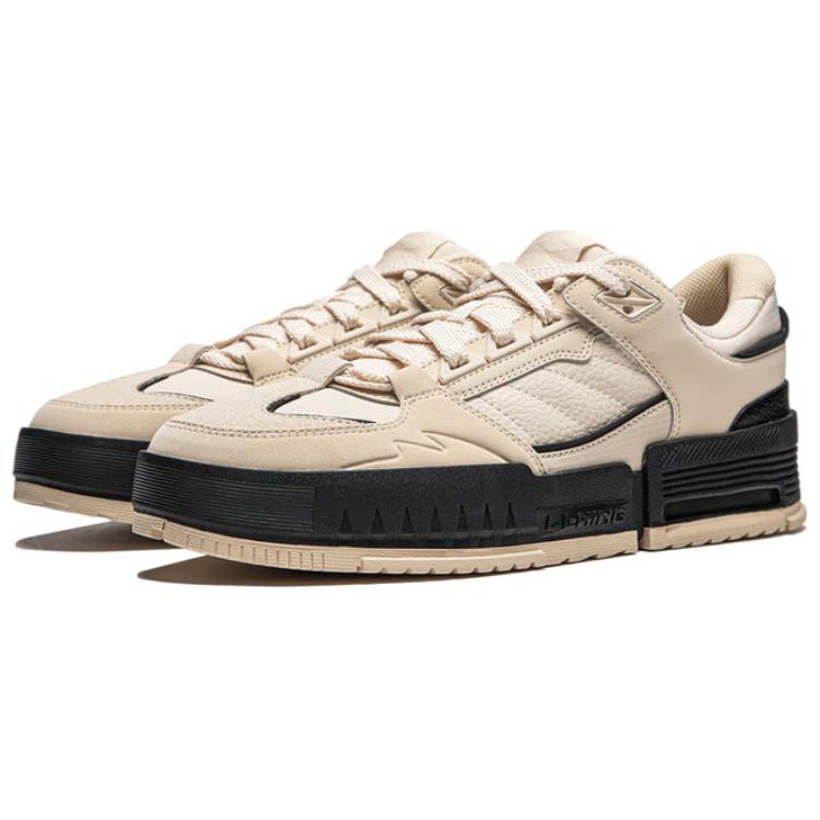 Li Ning Confortable Polyvalent Semelle Épaisse Augmentant la Hauteur Amortissant Résistant à l'Usure Chaussures de Skate Basses Homme Baskets Jaune Gris AGCU105-1