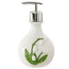 Sink Side Soap Pump Bottle with White Body and Flower Pattern for Bathroom Sink Use, Guest Bath Placement, and Hand Wash Bottle Access