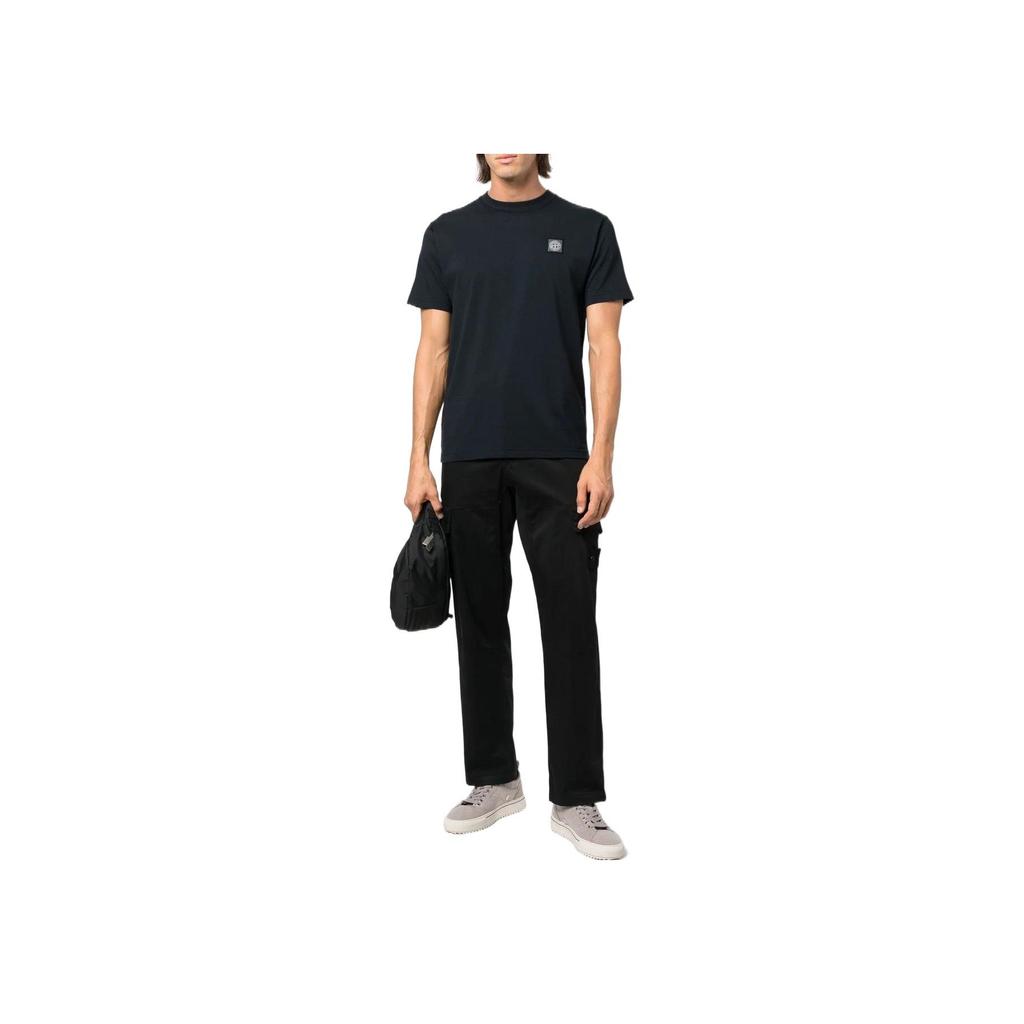 STONE ISLAND FW22 Solid Color Label Crew Neck Short Sleeve T-Shirt Men Tops Navy-Blue 771523742-V0020