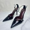 Lacquer Leather Sexy Slim High Heels Women's Ankle Strap Pointed High Heels Formal Shoes Elegant Office Sandals Women's