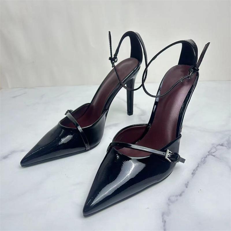 Lacquer Leather Sexy Slim High Heels Women's Ankle Strap Pointed High Heels Formal Shoes Elegant Office Sandals Women's