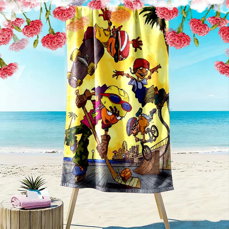 Rocket Power Cartoon Print Beach Towel, Large Soft Quick Dry Towel for Beach Camping Swimming
