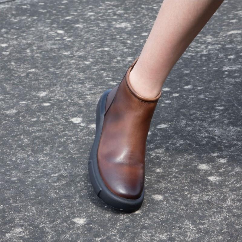 Johnature Retro Versatile Short Boots Round Toe High-quality Cowhide Soft Soled Women's Leather Boots