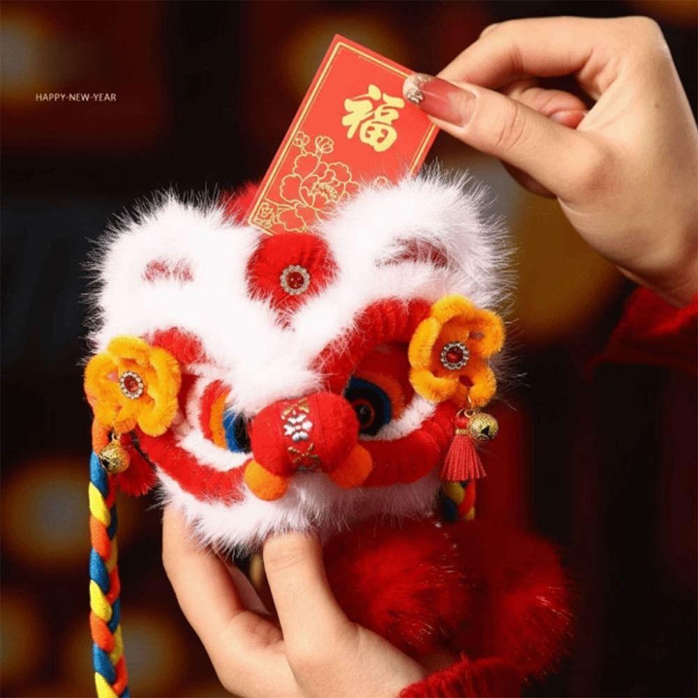 Creative Gift Handmade Kintted New Year Shoulder Bag Red Color Spring Festival Coin Purse Personality Children's Lion Bag