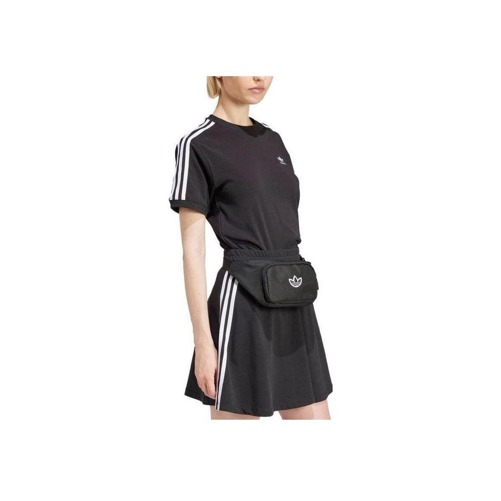 Adidas Originaler Bokstav Stripe Trykk Rund Hals Retro Kort Ermet T-skjorte Dame Topper Svart IU2420