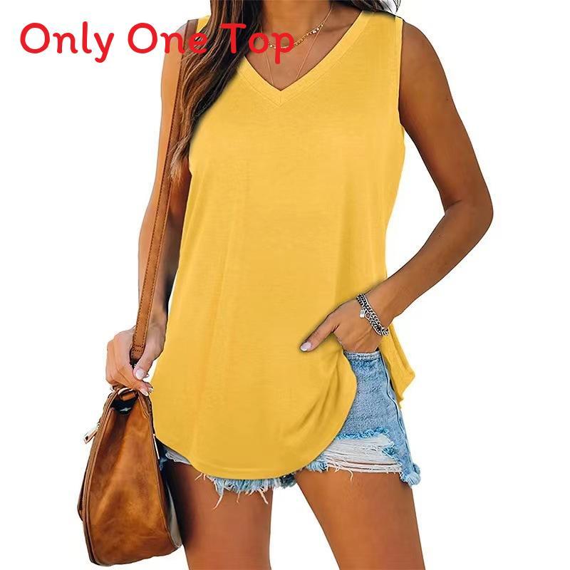 Cotton Sleeveless V Neck Tshirt For Women With Spliced Design Casual Spring