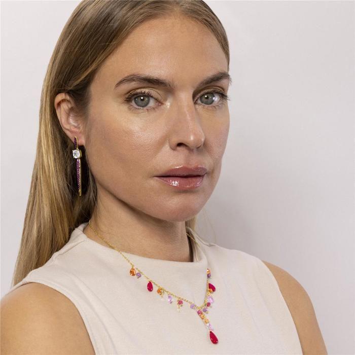 Collier Luxenter En Argent 925 Avec Cristal Rose Finition En or Jaune 18k - Rioka