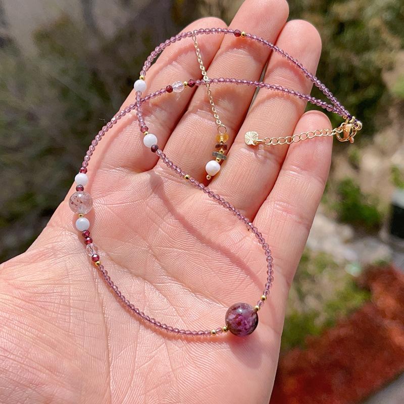 

Amethyst pearl tourmaline double chain bracelet collarbone chain original design