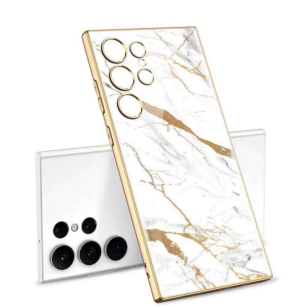 Pouzdro z malovaného tvrzeného skla pro Samsung Galaxy S24 S23 Ultra Luxusní pokovení Měkký okraj Ochranný kryt pro pouzdro Galaxy S24 Ultra