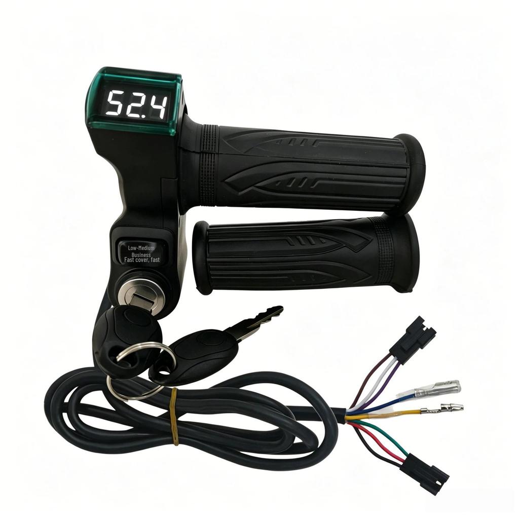White Handlebar Grip Lock with 3-Speed Voltage Display for Electric Bicycles