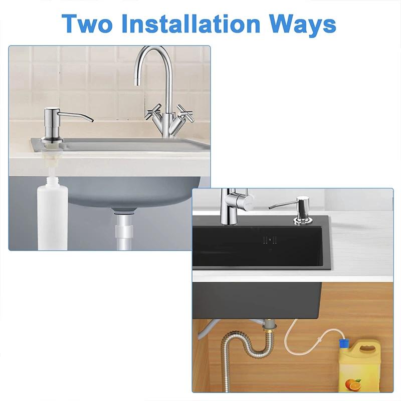 304 300/500ML Stainless Steel Kitchen Sink Soap Dispenser Extension Tube Dish Soap Press Pump Head Outlet Head Extender