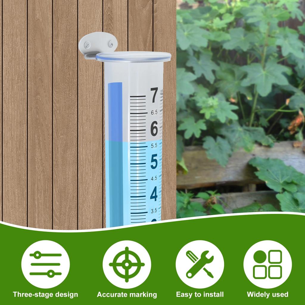 2Pcs Outdoor Rain Measure Gauge Plastic 7Inch Precise Water Rain Tube Meter with Stainless Steel Mounting Rack Holder for Garden
