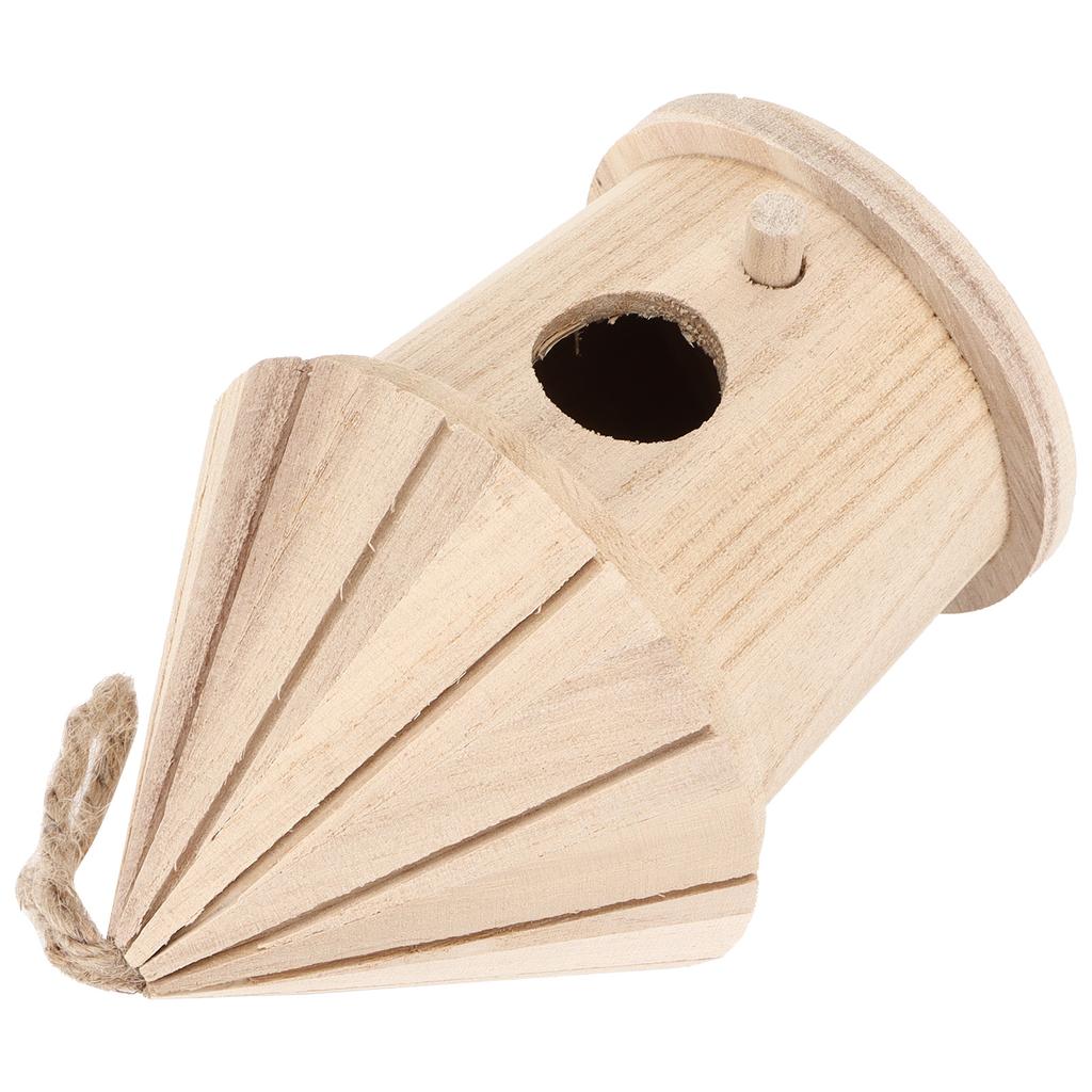 Wooden Bird House DIY Natural Wooden Round Shaped Hanging Bird Nest for Outdoor Garden