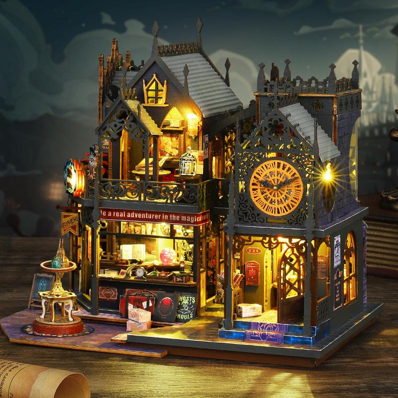 Jiate Maison Miniature DIY Château d'Horreur Modèle à Assembler Fait Main Décoration Villa Soulagement du Stress Cadeau d'Anniversaire pour Hommes Femmes