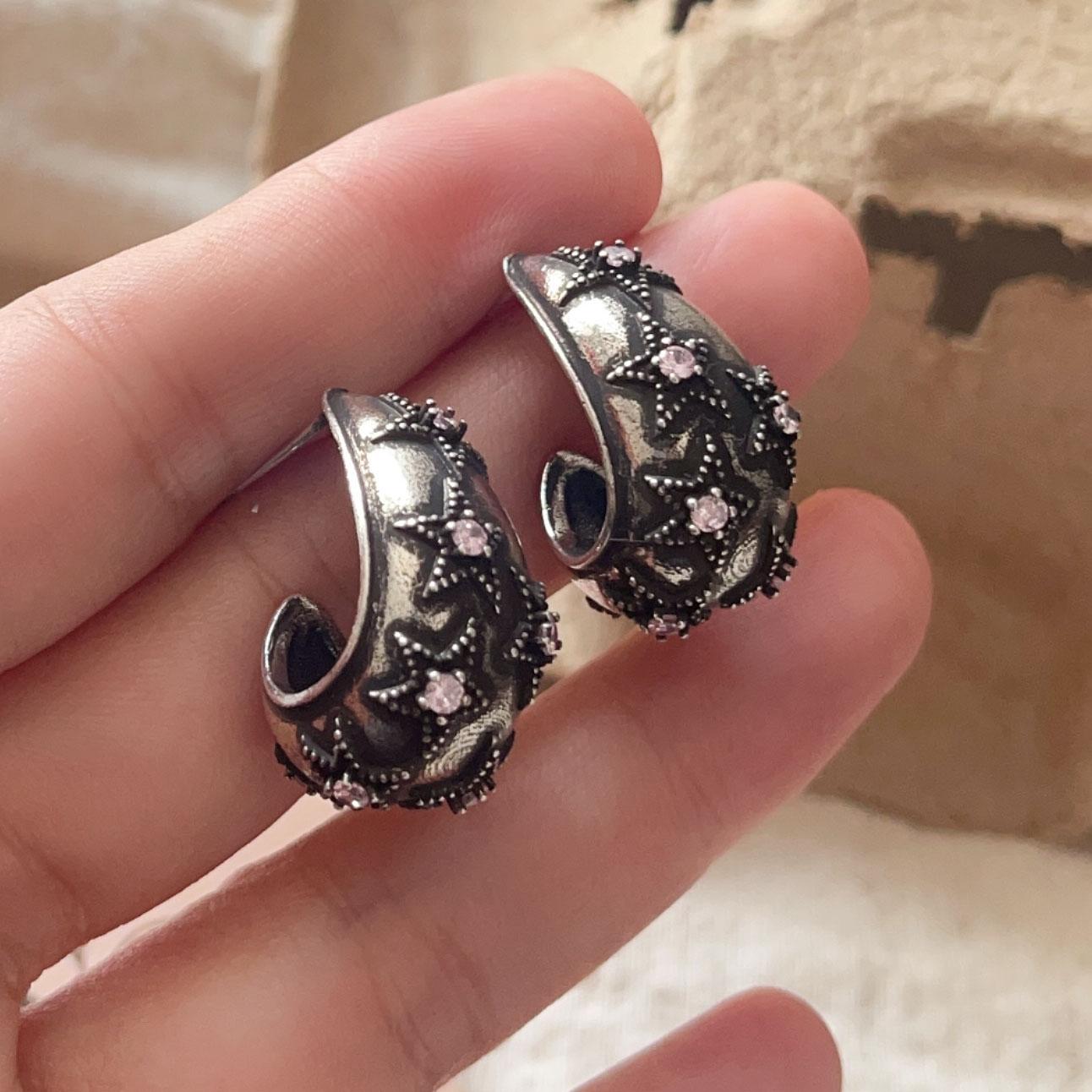 

925 Sterling Silver Vintage Earrings For Women Trendy Simple Retro Zircon Moon Earring Jewelry Prevent Allergy Party Accessories