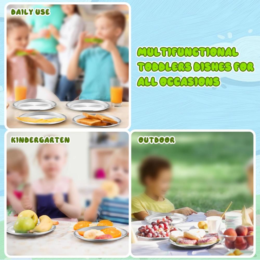 Stainless Steel Mini Plates, Round Plates, Suitable for Children and Adults On a Diet, Reusable, Non-toxic, Shockproof and Dishw
