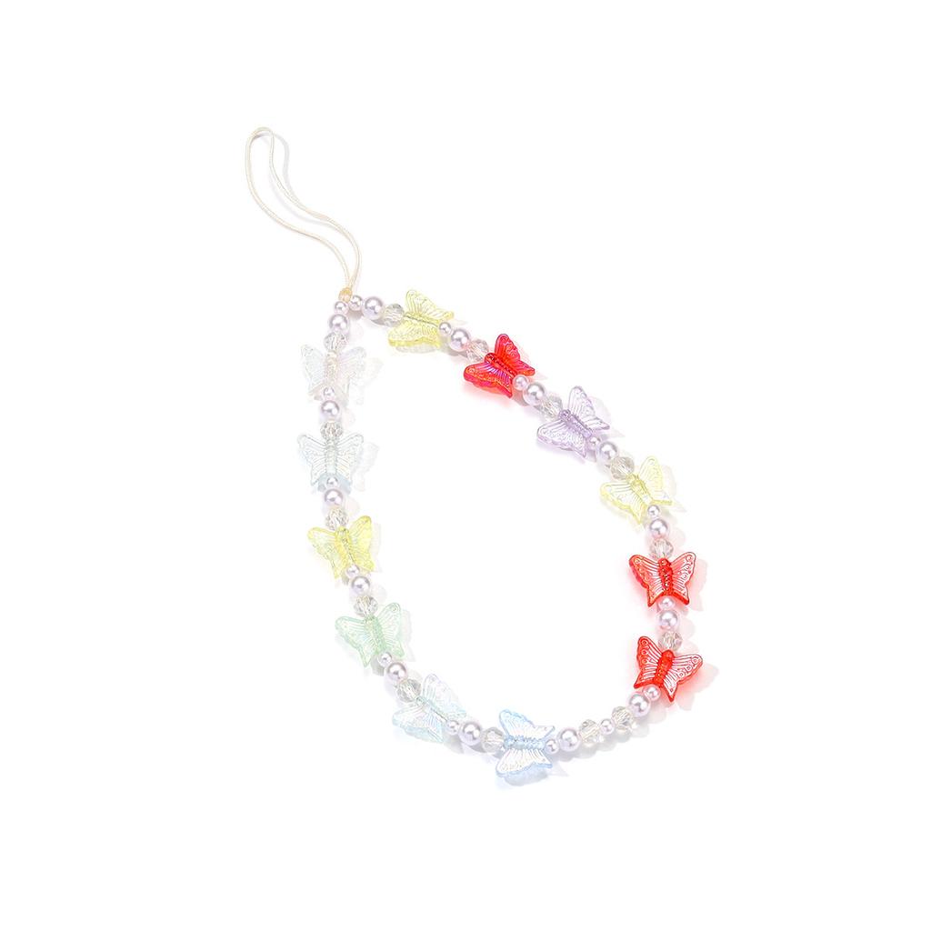 Handmade Colored Acrylic Butterfly Beaded Mobile Phone Chain Wholesale Personalized Wrist Anti-loss Pendant Pendant