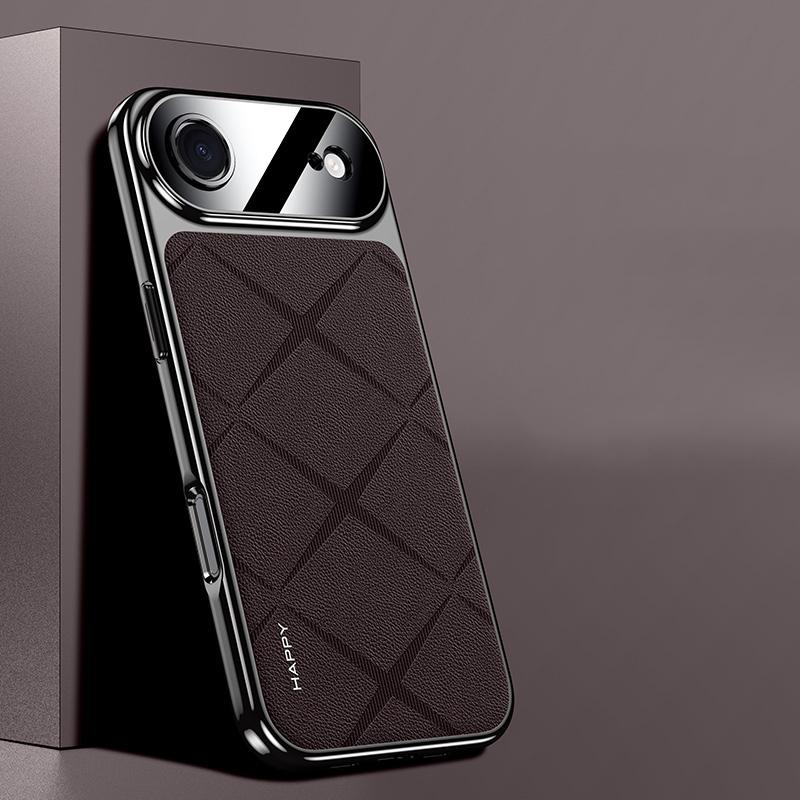 KEYSION Luxury Grid Pattern PU Leather Case for iPhone 17 Pro Max Plating TPU Camera Protection Phone Cover for iPhone 17 Air