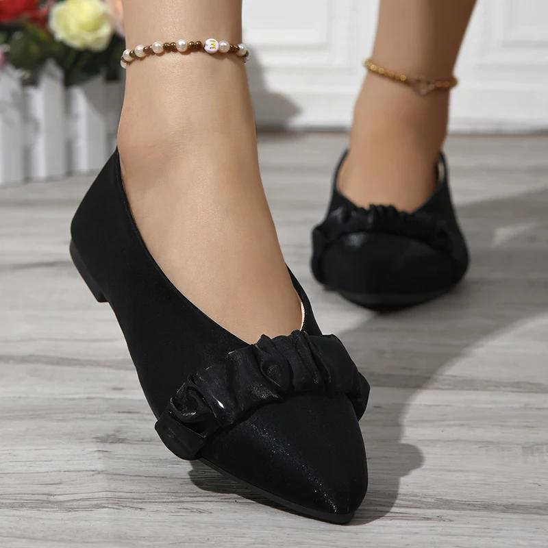 

Классические черно-белые женские балетки с острым носком, весна-лето, дышащие, на мягкой подошве, женская обувь, популярные неглубокие лоферы для работы 43 чёрный
