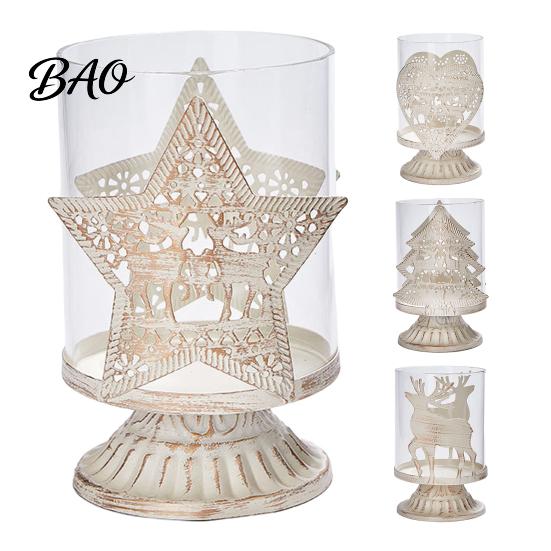Winter Home Soft Furnishings 2Pcs Christmas Hollow Metal Candle Holder, Vintage Tabletop Tealight Lantern, Xmas Tea Light Holder Elk, Tree,