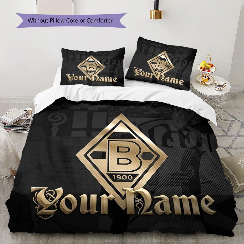 Borussia Custom Name Pattern Bedding,Quilt Set Quilt Cover Pillowcase Home Birthday Gift(1 * Duvet Cover + 2 * Pillowcase, Without Core)