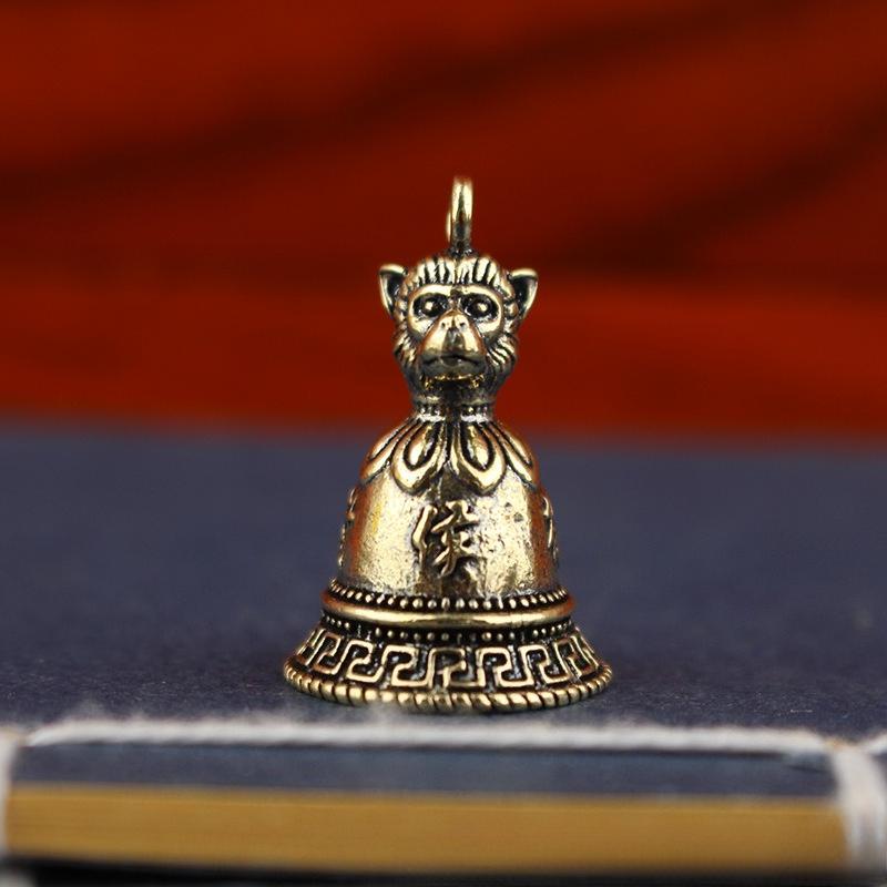 Brass Chinese 12 Zodiac Animals Heads Bell Keychain Pendants Jewelry Vintage Copper Feng Shui Car Key Chain Hanging Keyring Gift