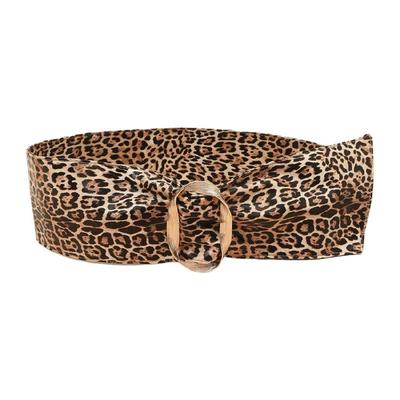 Fashion Print Wide Belt for Adult Unisex Gold Buckle Belt Leopard Pattern Waistband Pants Dress Belt Waist Ornament