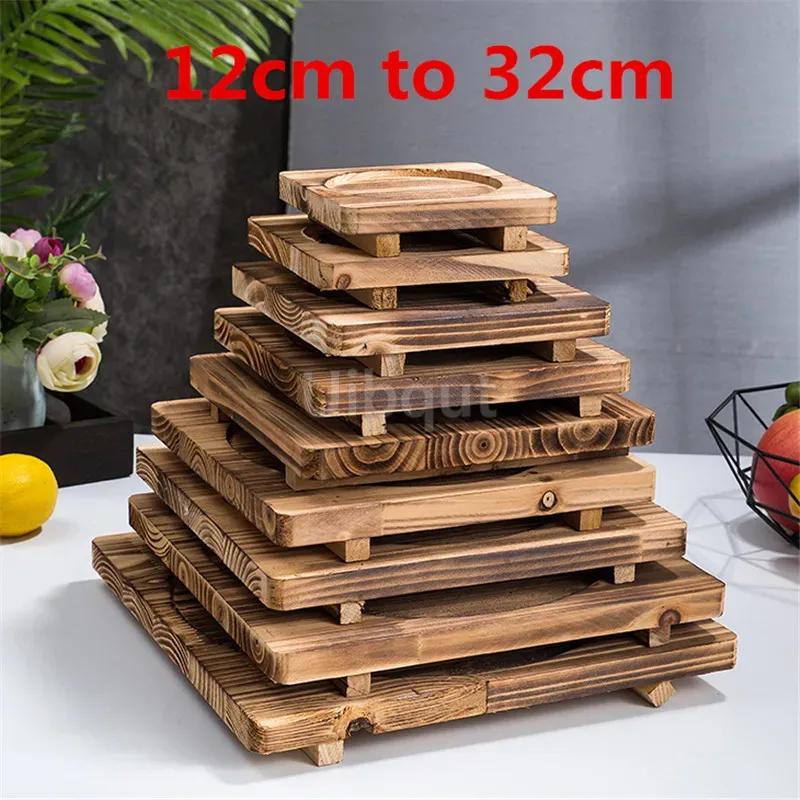 Heat Insulation Wooden Mat Iron Plate Bottom Board Bowl BBQ Square Wood Pad Stone Casserole Pot Pad Placemat for Dining Table